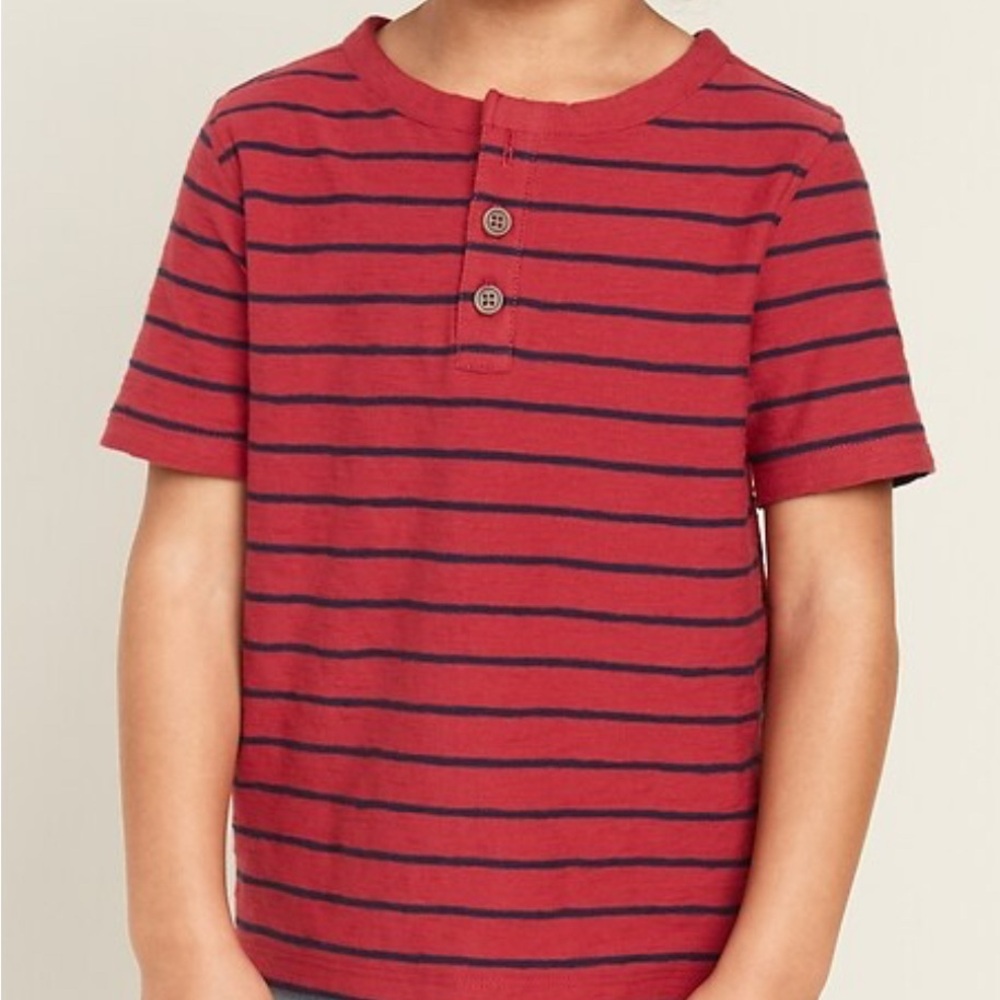 Old Navy Boys’ Red and Navy Striped Slub Knit Henley